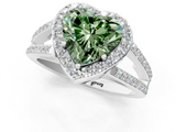 White gold Fancy Green Heart  Halo Split Shank Diamond Ring with Four-Prong Setting_1