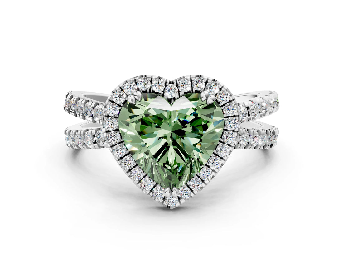 White gold Fancy Green Heart  Halo Split Shank Diamond Ring with Pavé Setting_38