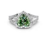 White gold Fancy Green Heart  Halo Split Shank Diamond Ring with Prong Setting