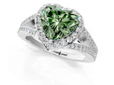 White gold Fancy Green Heart  Halo Split Shank Pave Diamond Ring with Four-Prong Setting_30