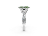 White gold Fancy Green Heart  Halo Twist Band Solitaire Prong Setting Ring_2