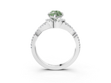White gold Fancy Green Heart  Halo Twist Band Solitaire Prong Setting Ring_3