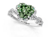 White gold Fancy Green Heart  Halo Twist Band Solitaire Ring with Six-Prong Setting_34