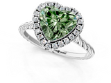 White gold Fancy Green Heart  Halo Twisted Band Four-Prong Diamond Ring_1