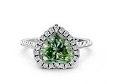 White gold Fancy Green Heart  Halo Twisted Band Four-Prong Diamond Ring