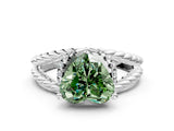 White gold Fancy Green Heart  Halo Twisted Band Four-Prong Ring_32