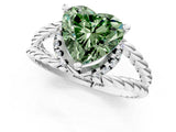 White gold Fancy Green Heart  Halo Twisted Band Four-Prong Ring_33