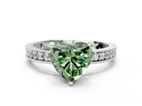 White gold Fancy Green Heart  Milgrain Pave Diamond Engagement Ring with Four-Prong Setting