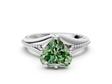 White gold Fancy Green Heart  Solitaire Beaded Band Six-Prong Setting