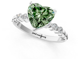 White gold Fancy Green Heart  Solitaire Bezel Accent Diamond Engagement Ring with Beaded Band and Four-Prong Setting_1