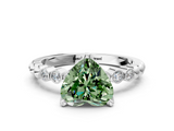 White gold Fancy Green Heart  Solitaire Bezel Accent Diamond Engagement Ring with Beaded Band and Four-Prong Setting