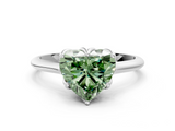 White gold Fancy Green Heart  Solitaire Cathedral Diamond Ring with Six-Prong Setting