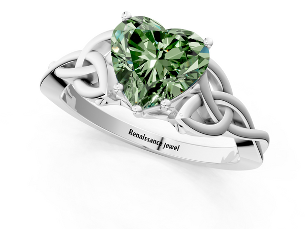 Sterling Silver Heart-Shaped Celtic Knot Solitaire Engagement Ring Setting for Fancy Green Center