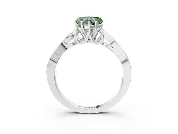 White Gold Heart-Shaped Celtic Knot Solitaire Engagement Ring Setting for Fancy Green Center
