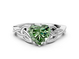 White gold Fancy Green Heart  Solitaire Celtic Knot Engagement Ring with Four-Prong Setting