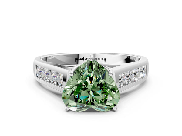 Platinum Fancy Green Heart  Solitaire Channel-Set Diamond Engagement Ring with Four-Prong Setting