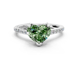 White gold Fancy Green Heart  Solitaire Diamond Engagement Ring with Pave Band and Six-Prong Setting