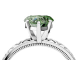 White gold Fancy Green Heart  Solitaire Diamond Engagement Ring with XO Engraved Band and Four-Prong Setting