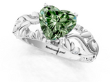 White gold Fancy Green Heart  Solitaire Diamond Leaf Vine Band with Prong Setting_1
