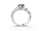 White gold Fancy Green Heart  Solitaire Diamond Leaf Vine Band with Prong Setting_3