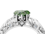 White gold Fancy Green Heart  Solitaire Diamond Leaf Vine Band with Prong Setting_4