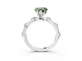 White gold Fancy Green Heart  Solitaire Diamond Ring with Bezel Set Side Stones and Prong Setting_3
