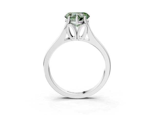 Platinum Fancy Green Heart  Solitaire Diamond Ring with Cathedral Band and Four-Prong Setting
