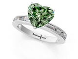 White gold Fancy Green Heart  Solitaire Diamond Ring with Channel-Set Baguette Band and Four-Prong Setting_1