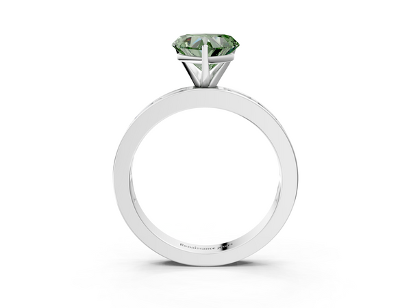 Platinum Fancy Green Heart  Solitaire Diamond Ring with Channel-Set Baguette Band and Four-Prong Setting