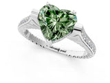 White gold Fancy Green Heart  Solitaire Diamond Ring with Channel Set Band and Bezel Prong Setting_92