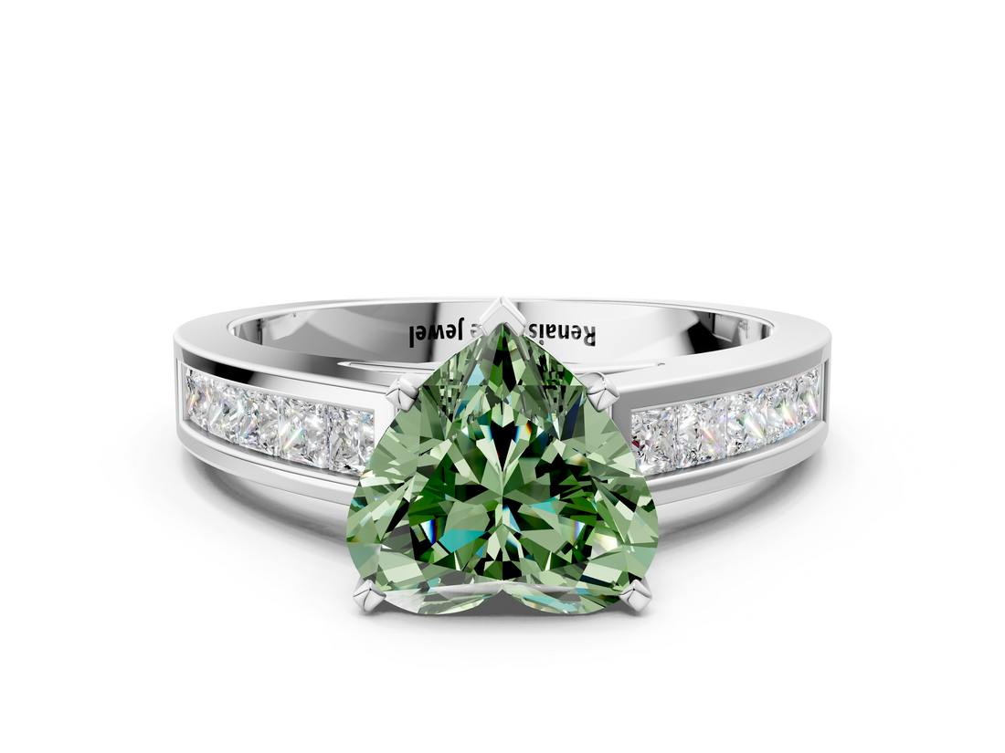 White gold Fancy Green Heart  Solitaire Diamond Ring with Channel-Set Band and Four-Prong Setting_3