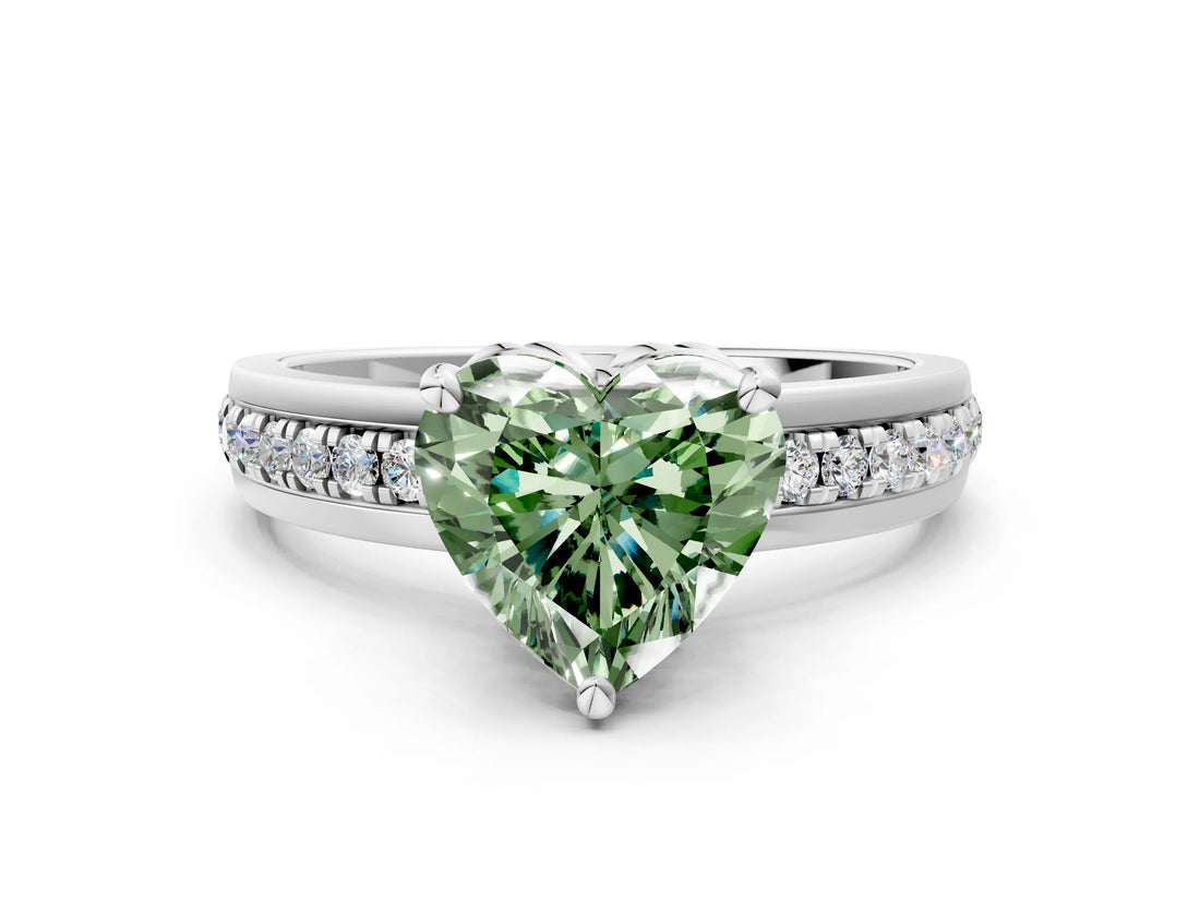 White gold Fancy Green Heart  Solitaire Diamond Ring with Channel Set Band and Six-Prong Setting_29