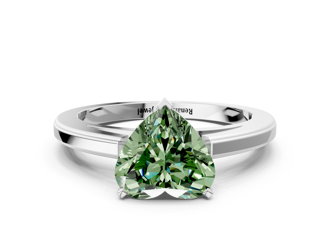 White gold Fancy Green Heart  Solitaire Diamond Ring with Four-Prong Setting and Classic Band_3