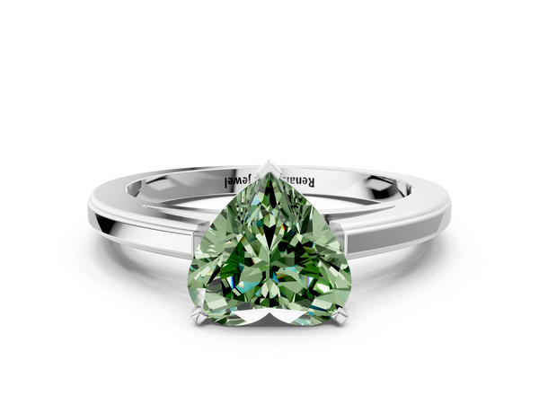 Platinum Fancy Green Heart  Solitaire Diamond Ring with Four-Prong Setting and Classic Band