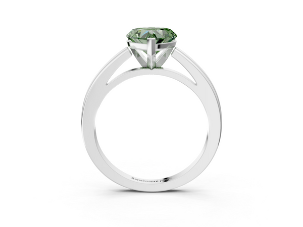 Platinum Fancy Green Heart  Solitaire Diamond Ring with Four-Prong Setting and Classic Band