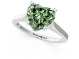 White gold Fancy Green Heart  Solitaire Diamond Ring with Four-Prong Setting and Tapered Band 1