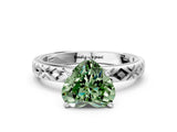 White gold Fancy Green Heart  Solitaire Diamond Ring with Milgrain and Black Enamel X Pattern Band_29