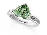 White gold Fancy Green Heart  Solitaire Diamond Ring with Milgrain and Black Enamel X Pattern Band_30