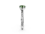 White gold Fancy Green Heart  Solitaire Diamond Ring with Milgrain and Black Enamel X Pattern Band_31