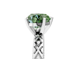 White gold Fancy Green Heart  Solitaire Diamond Ring with Milgrain and Black Enamel X Pattern Band_34