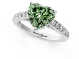 White gold Fancy Green Heart  Solitaire Diamond Ring with Pavé Band and Four-Prong Setting_1