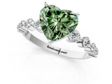 White gold Fancy Green Heart  Solitaire Diamond Ring with Pave Band and Four-Prong Setting_1