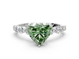 White gold Fancy Green Heart  Solitaire Diamond Ring with Pave Band and Four-Prong Setting