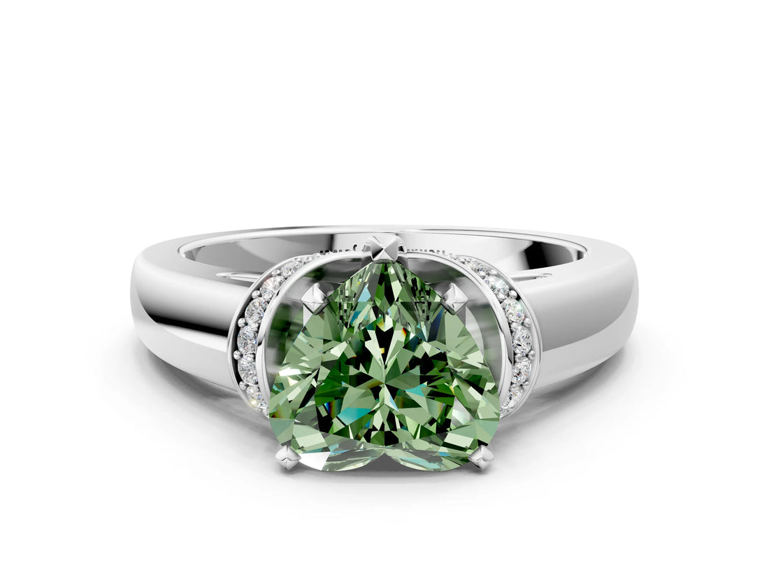 White gold Fancy Green Heart  Solitaire Diamond Ring with Pave Band and Six-Prong Setting_65