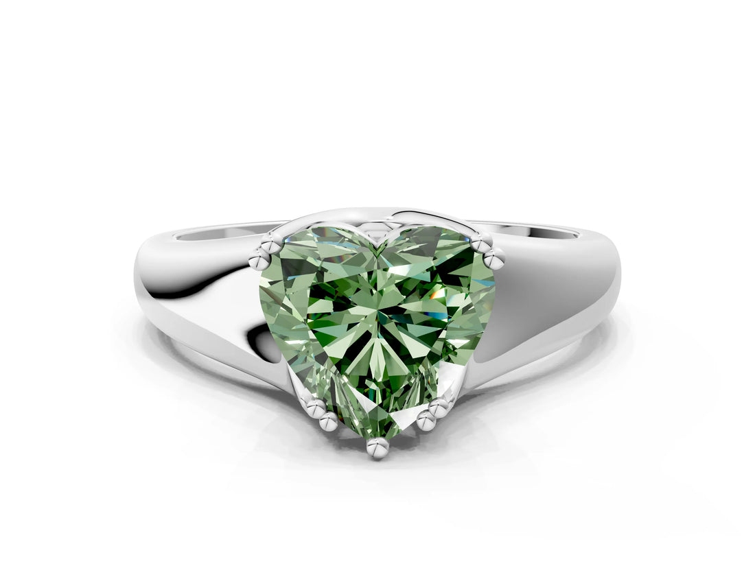 White gold Fancy Green Heart  Solitaire Diamond Ring with Six-Prong Cathedral Setting_32