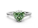 White gold Fancy Green Heart  Solitaire Diamond Ring with Six-Prong Setting and Tapered Band
