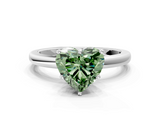 White gold Fancy Green Heart  Solitaire Diamond Ring with Six-Prong Setting on a Classic Band