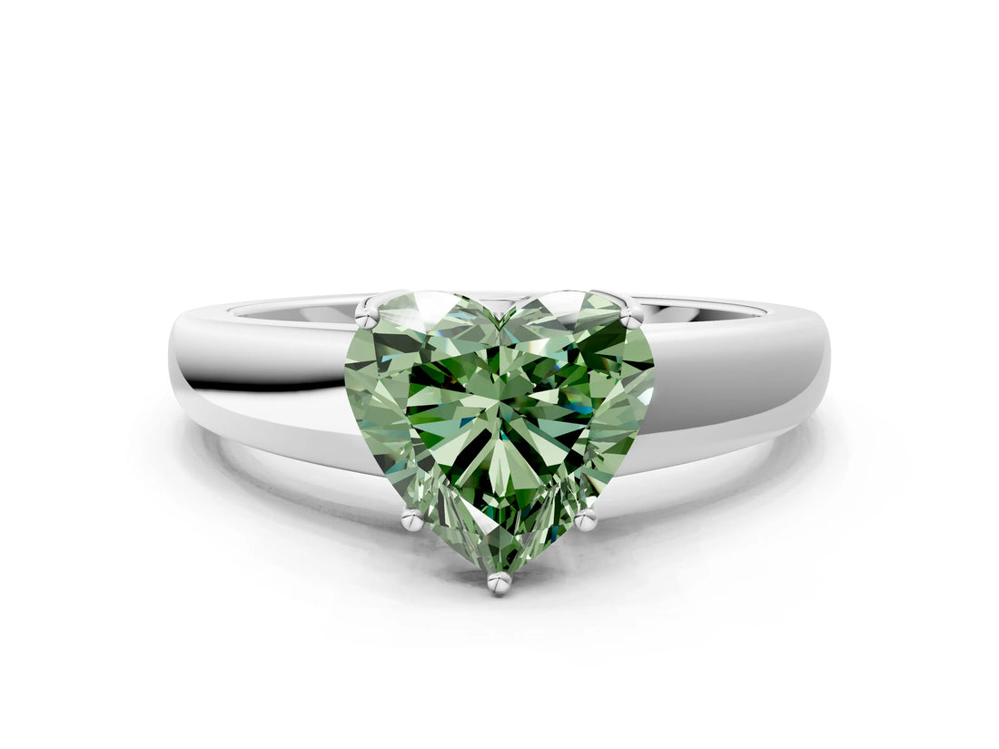 White gold Fancy Green Heart  Solitaire Diamond Ring with Tapered Band and Four-Prong Setting_53