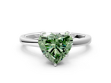 White gold Fancy Green Heart  Solitaire Diamond Ring with Thin Band and Four-Prong Setting