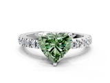 White gold Fancy Green Heart  Solitaire Diamond with Pavé Band and Four-Prong Setting